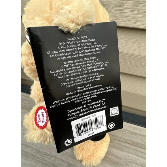 Elvis Presley Jailhouse Rock Musical Animation Singing Teddy Bear Plush NEW - Picture 5 of 8